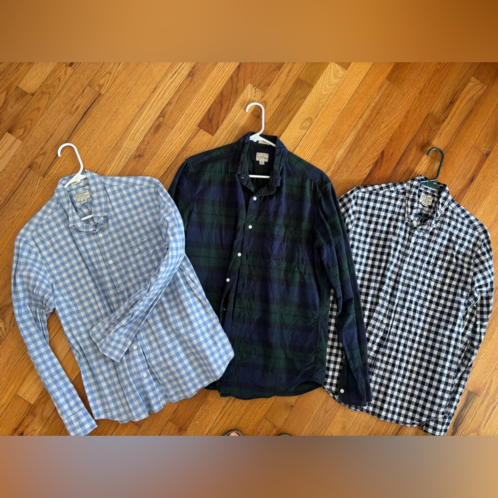Bundle of 3 shirts- Dark Green & Navy Plaid Button-Up Shirt